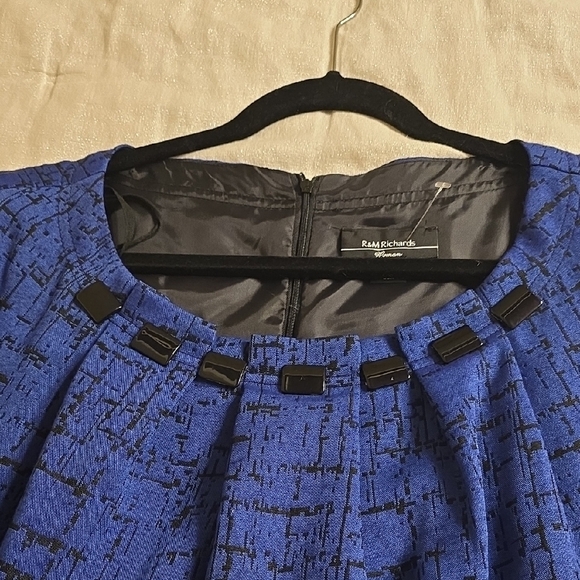 R&M Richards Blue and Black Midi Dress with Ruffled Peter Pan Collar - Picture 12 of 15